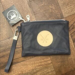 Dormie Workshop Handmade Leather Zipper Pouch with Wristlet-Navy Blue